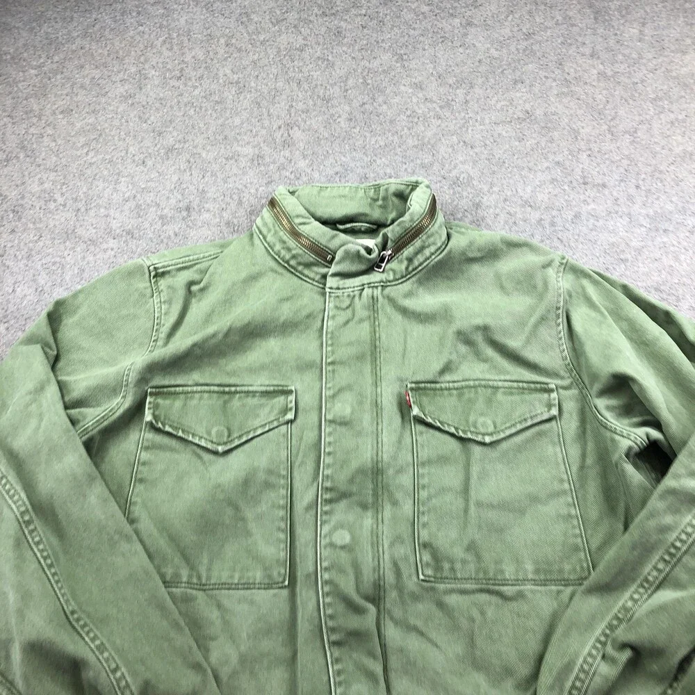 Levi's Jacket Mens XL Green Denim Zip Front Army Field Pockets Outdoor